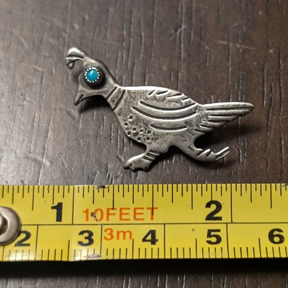 Sterling Silver Roadrunner Brooch with Turquoise Accent - Picture 3 of 3